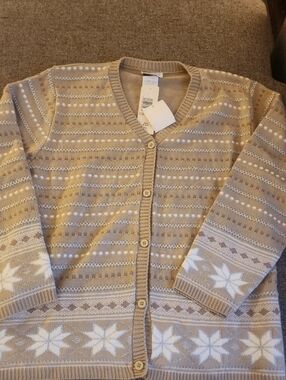 Beige Fair Isle Button-Front Cardigan Sweater